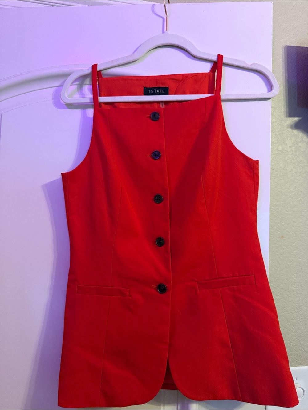 1. State Red Button-Front Women's Shorts Romper